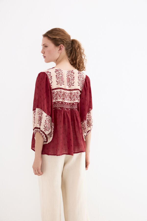 Pedro del Hierro Blusa estampados combinados Bordeaux