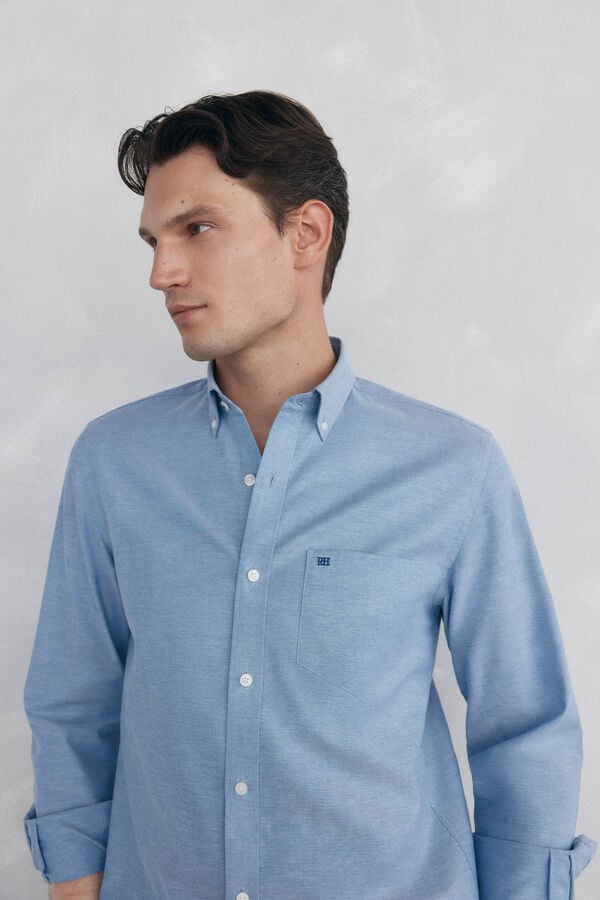 Pedro del Hierro Plain non-iron Oxford shirt Blue