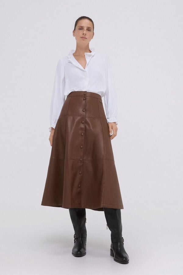 Pedro del Hierro leather effect flared skirt Brown