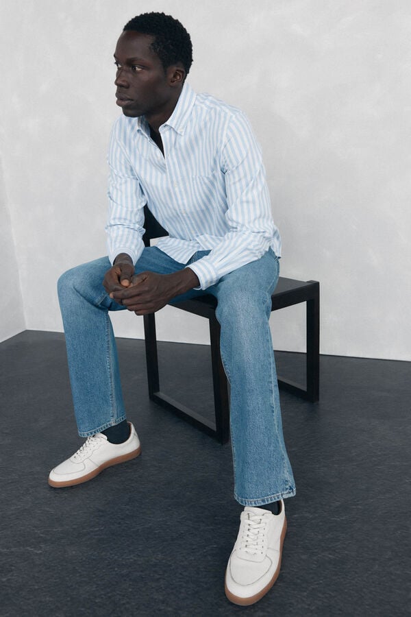 Pedro del Hierro Brushed Oxford Striped Shirt Blue