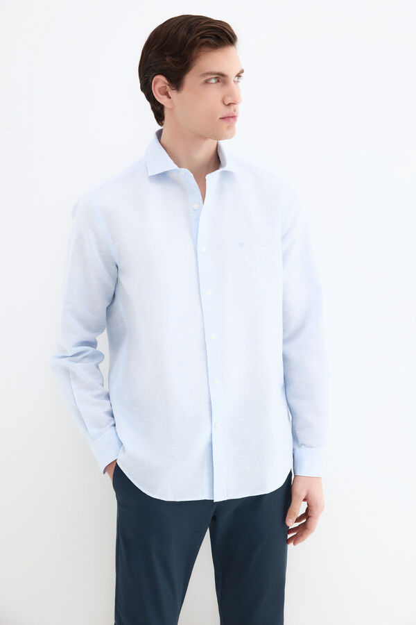 Pedro del Hierro Structured linen easy iron dress shirt Blue