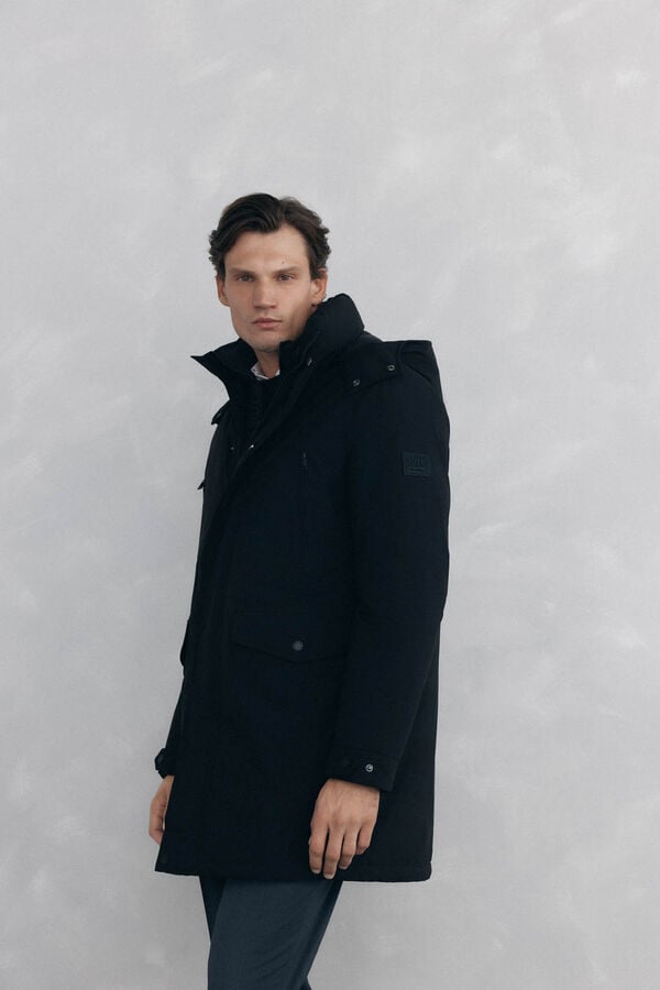 Pedro del Hierro Parka longa com capuz e vista Preto