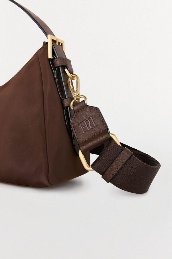 Pedro del Hierro Nylon shoulder bag with buckles Brown