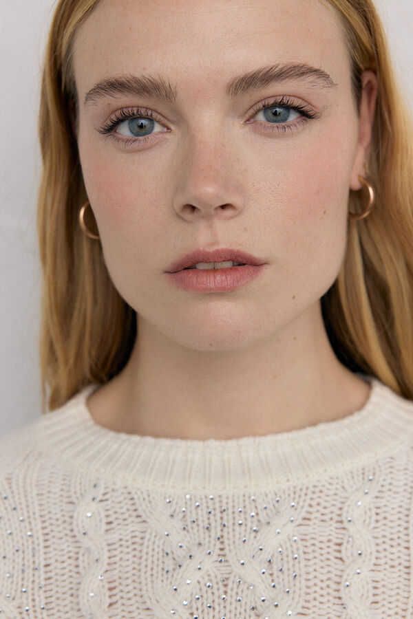 Pedro del Hierro Shiny studded cross-knit knit sweater Ecru