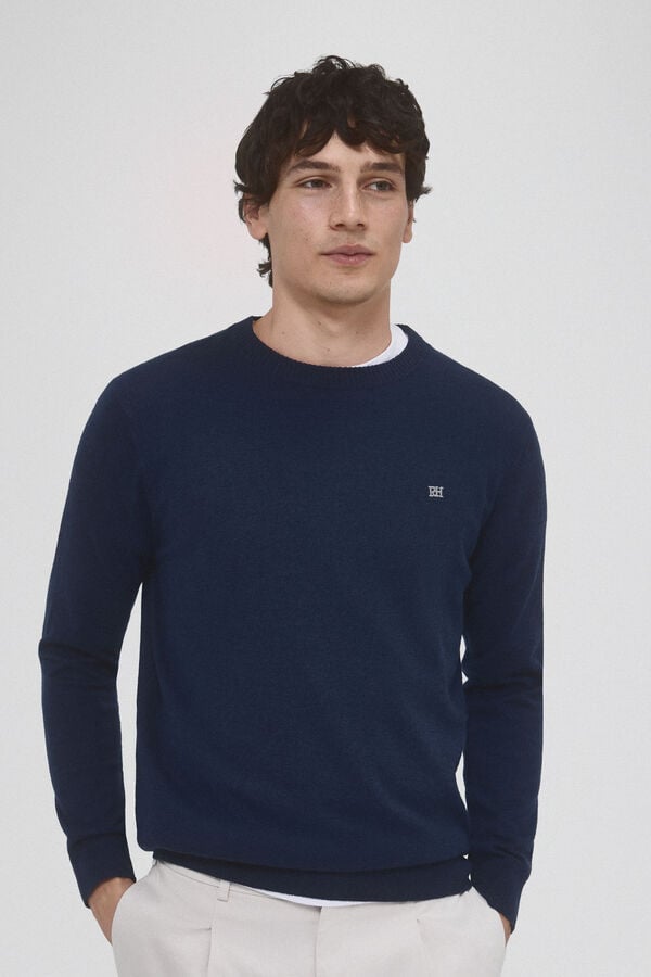 Pedro del Hierro Wool and cashmere round neck jumper Blue