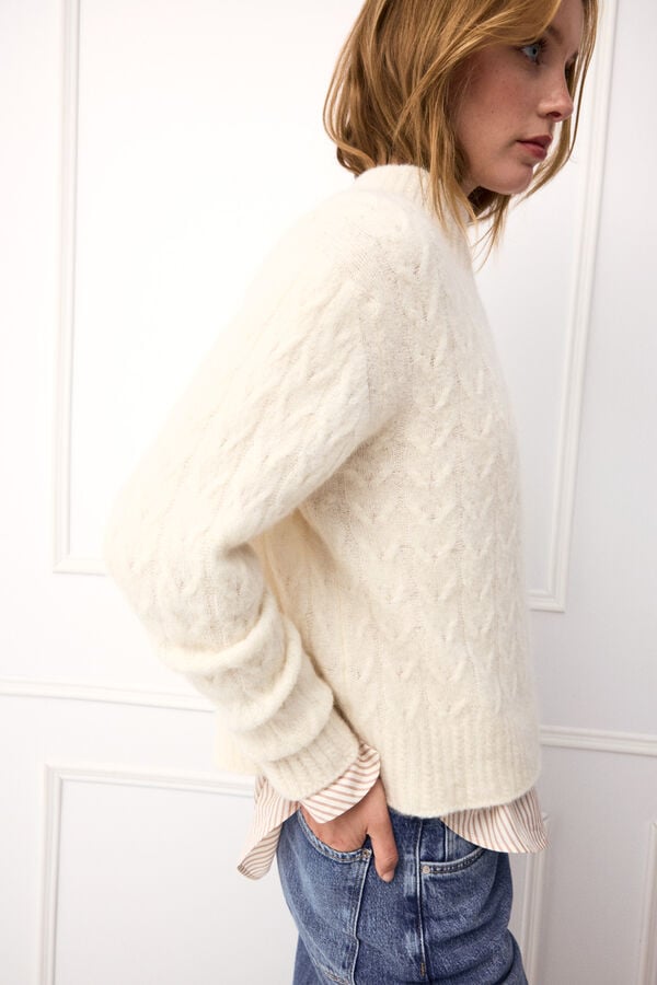 TFP by Tamara Falc&oacute; Mini cross-knit cropped jumper Ecru
