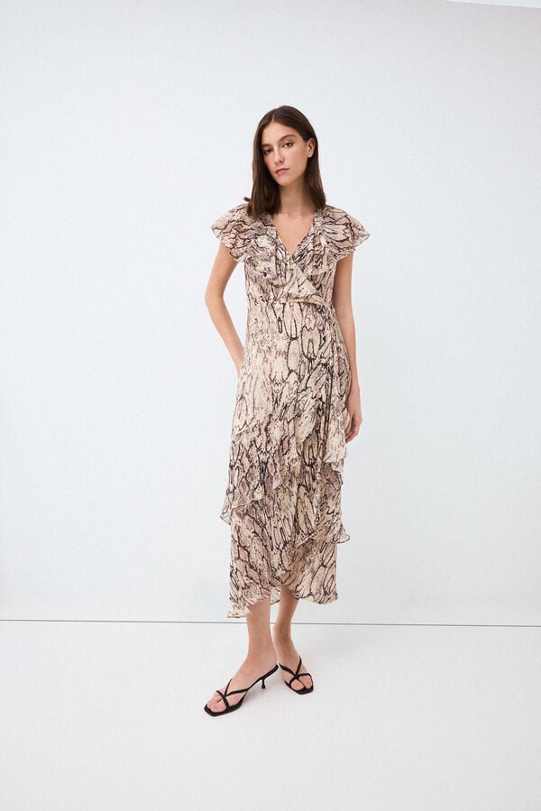 Pedro del Hierro Fluid ruffle dress Brown