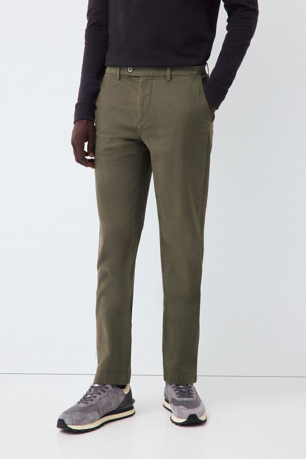 Pedro del Hierro Twill light regular dress chinos Green