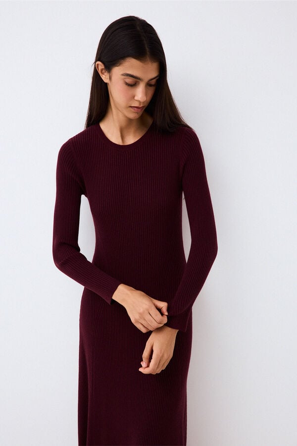Pedro del Hierro Ribbed knit midi dress Burgundy