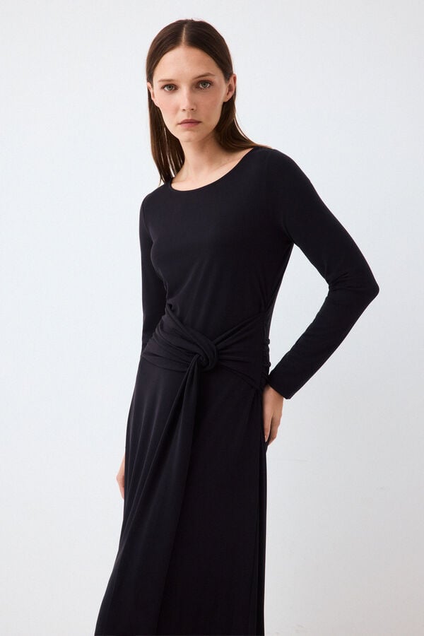 Pedro del Hierro Fluid long sleeve dress with knot detail Black