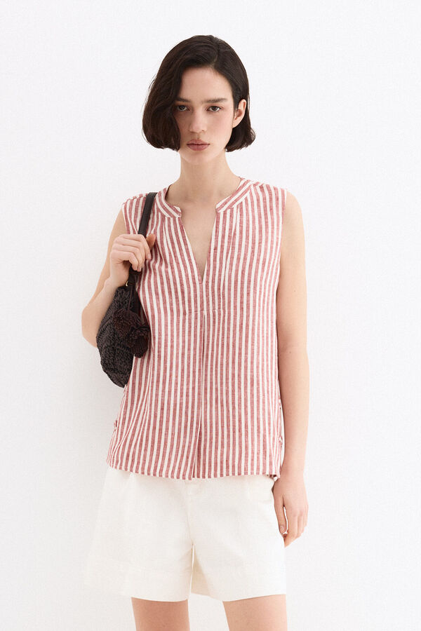 Pedro del Hierro Top em linho &agrave;s riscas Rosa