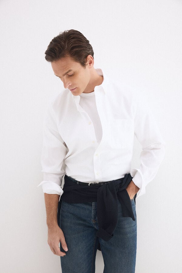 Pedro del Hierro Non-iron plain Oxford shirt White