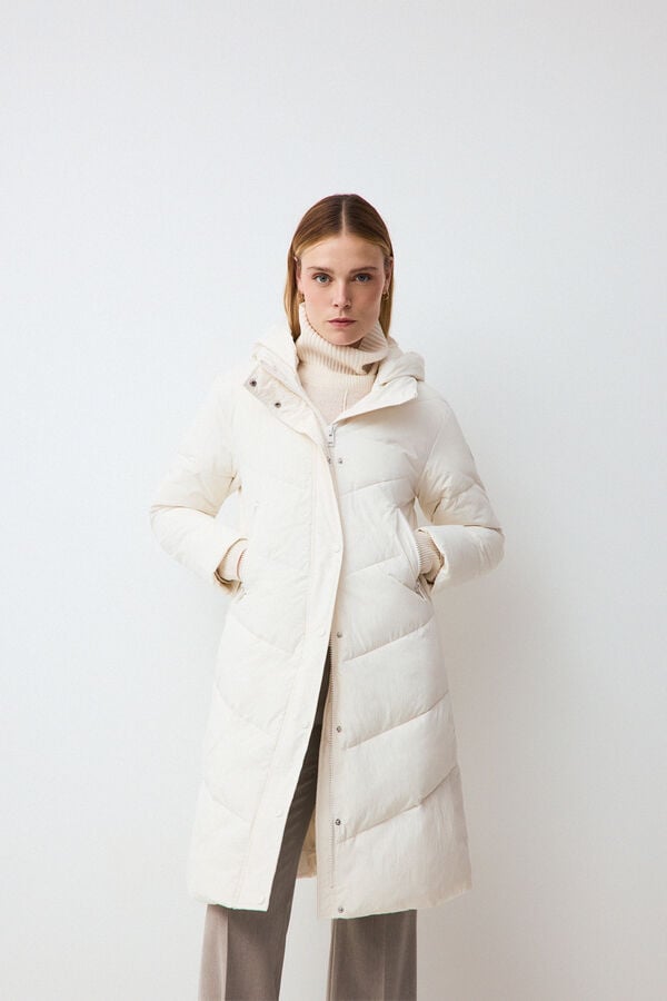 Pedro del Hierro Puffer long parka with hood Ecru
