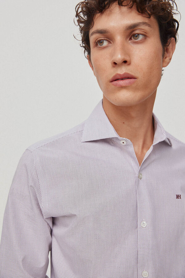 Pedro del Hierro Camisa vestir facil plancha y antimanchas cuadros regular fit Burgundy