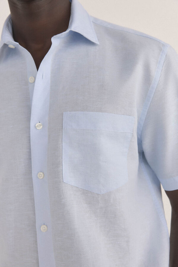 Pedro del Hierro Short sleeve fabric linen shirt Blue