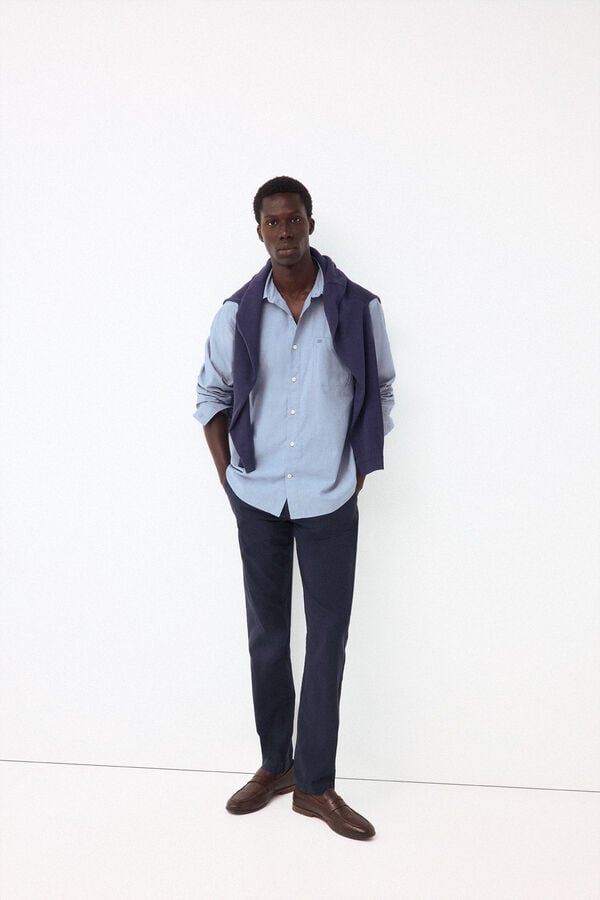 Pedro del Hierro Plain poplin relaxed fit shirt Blue