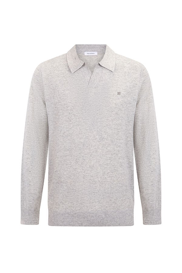 Pedro del Hierro Johnny neck sweater in merino wool and cashmere Grey