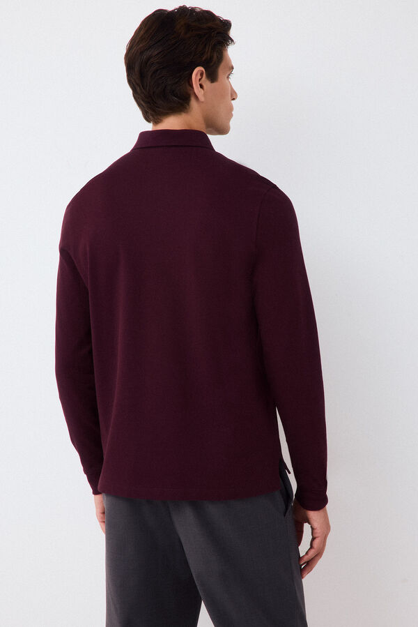 Pedro del Hierro Piqu&eacute; long sleeve polo shirt Burgundy