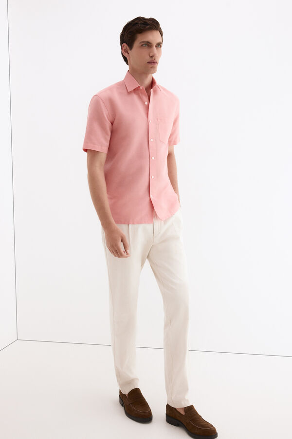 Pedro del Hierro Linen cotton plain shirt Coral