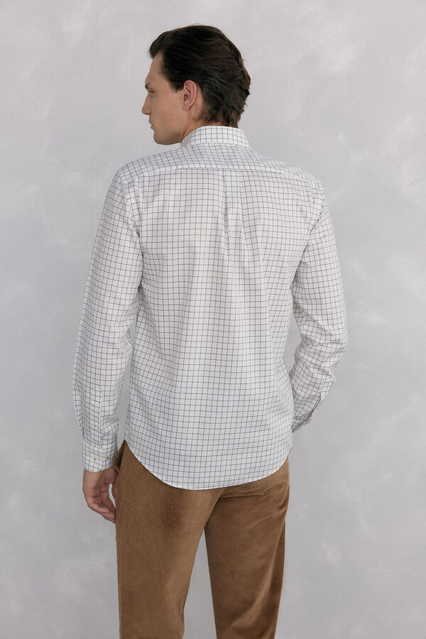 Pedro del Hierro Non-iron Oxford checked shirt Ecru