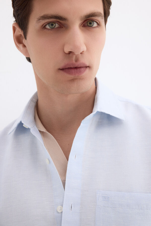 Pedro del Hierro Linen cotton plain shirt Blue