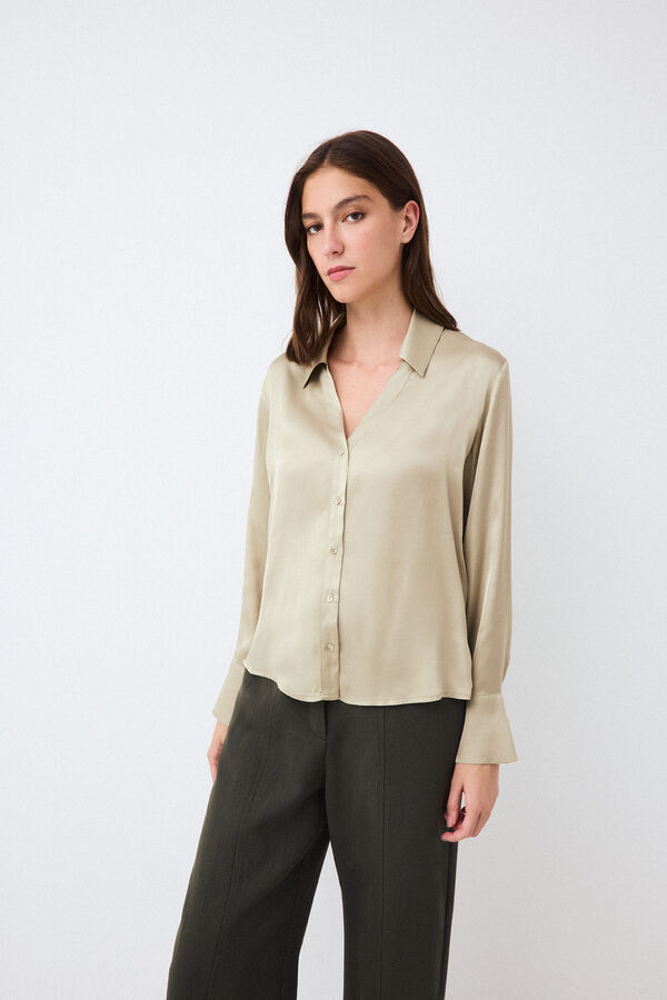 Pedro del Hierro Satin-finish basic shirt Green
