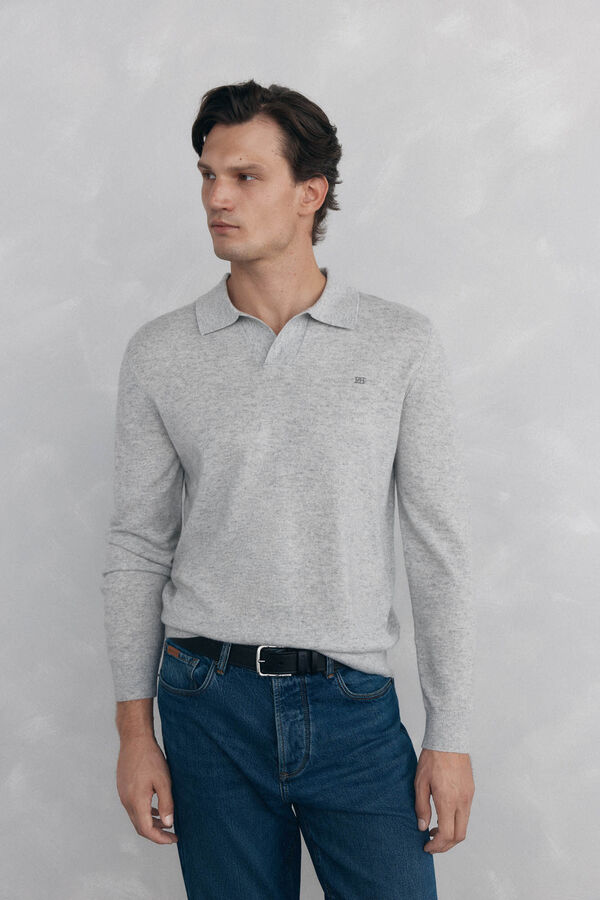 Pedro del Hierro Johnny neck sweater in merino wool and cashmere Grey