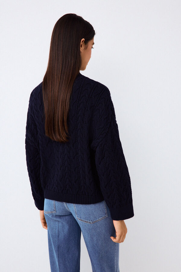 Pedro del Hierro Spanish cotton cross-knit loose jumper Blue