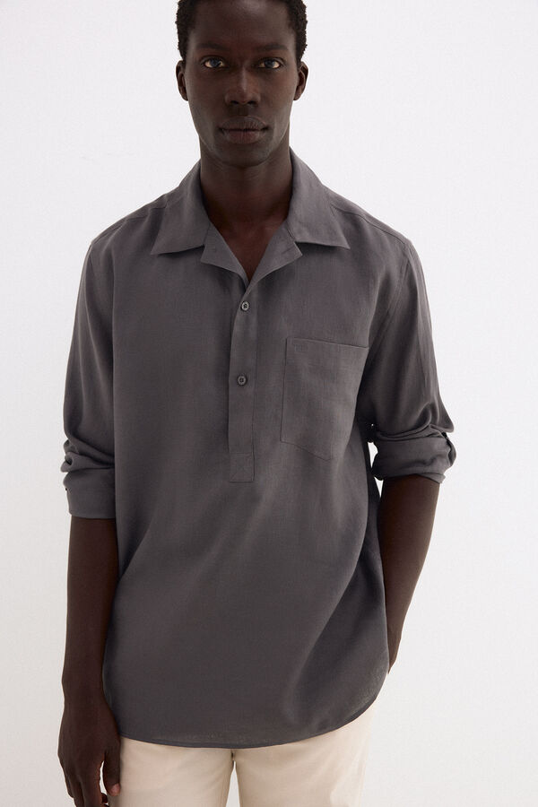 Pedro del Hierro Plain linen T-shirt Grey