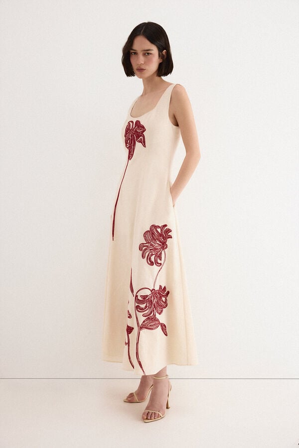 TFP by Tamara Falc&oacute; Floral embroidered dress Ecru
