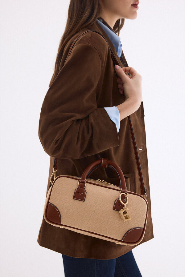 Pedro del Hierro Jacquard logo bowling bag Beige