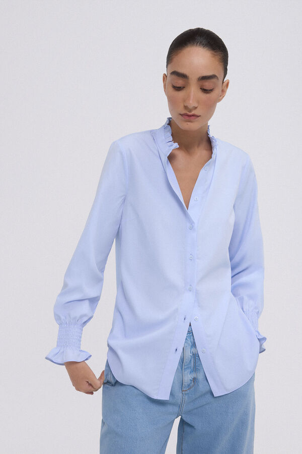 Pedro del Hierro Wide ruffle neck shirt Blue