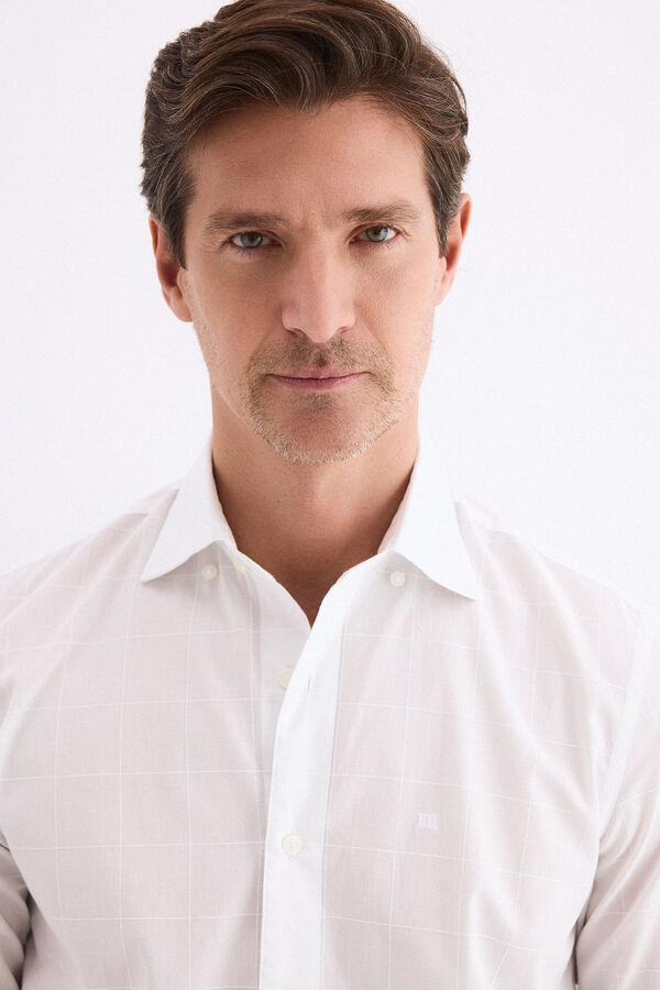 Pedro del Hierro Poplin textured checked shirt White