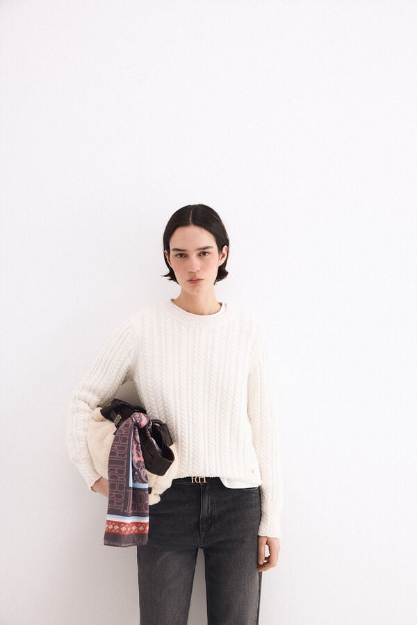 Pedro del Hierro Cross-knit cropped jumper Ecru