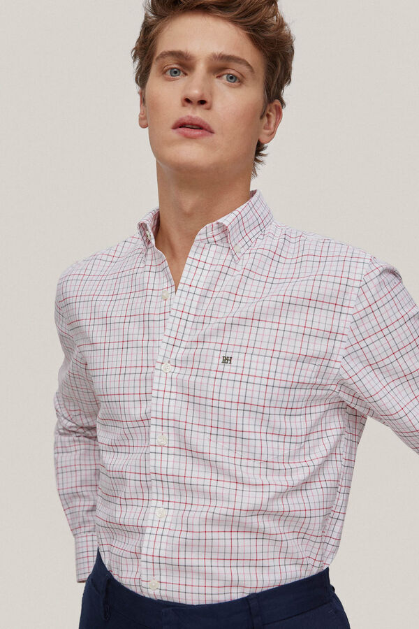 Pedro del Hierro Checked non-iron + stain-resistant shirt Coral
