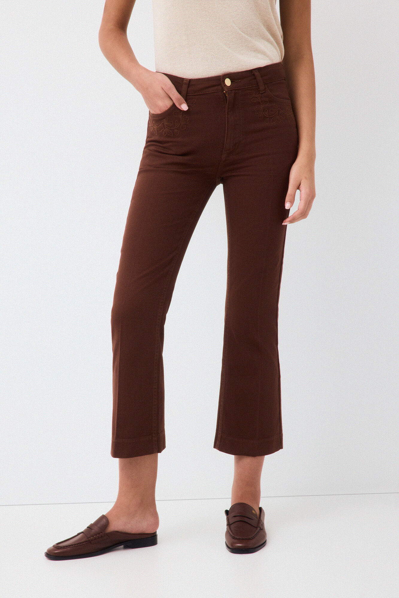 Pedro del Hierro Embroidered cropped flare jeans