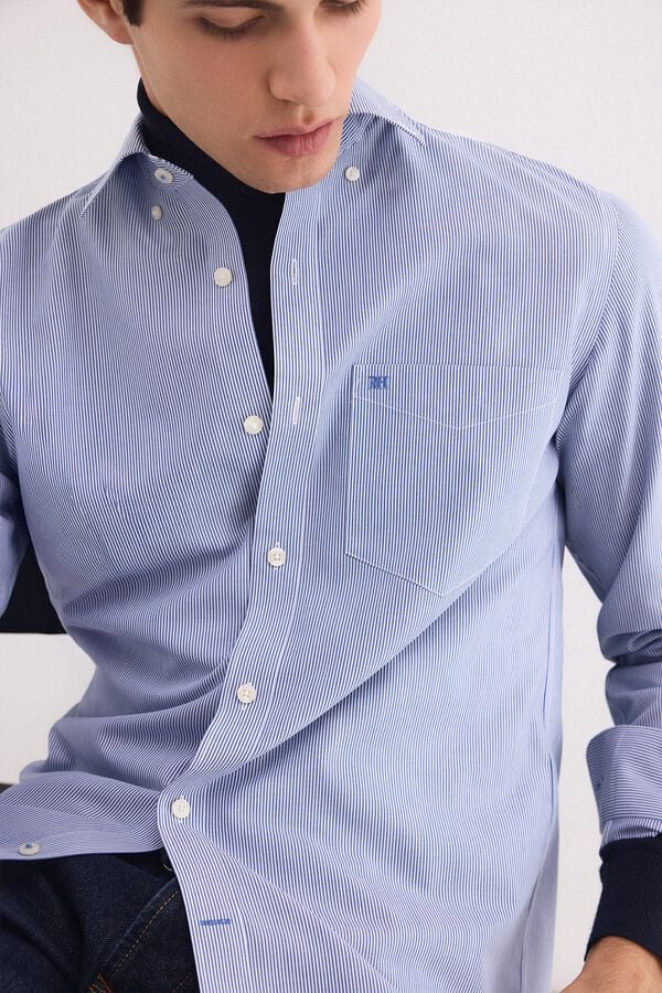 Pedro del Hierro Non iron stain-resistant striped shirt Blue