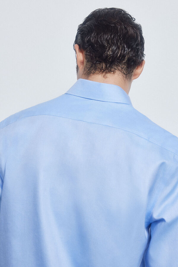 Pedro del Hierro Plain non-iron + stain-resistant cufflink shirt Blue