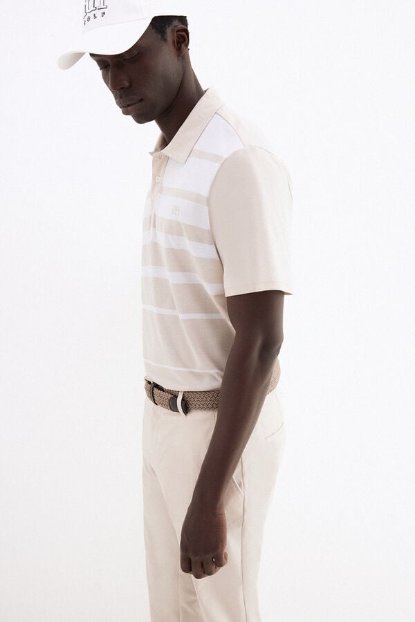 Pedro del Hierro Striped golf polo shirt Beige