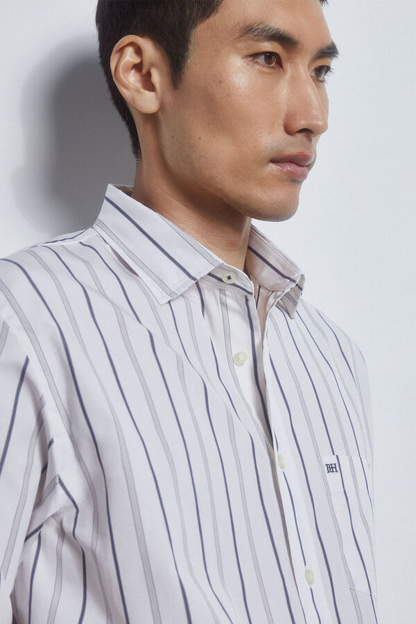 Pedro del Hierro Striped Italian fabric shirt Ecru