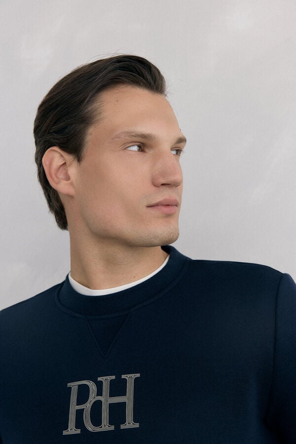 Pedro del Hierro Technical fabric crew neck sweatshirt Blue