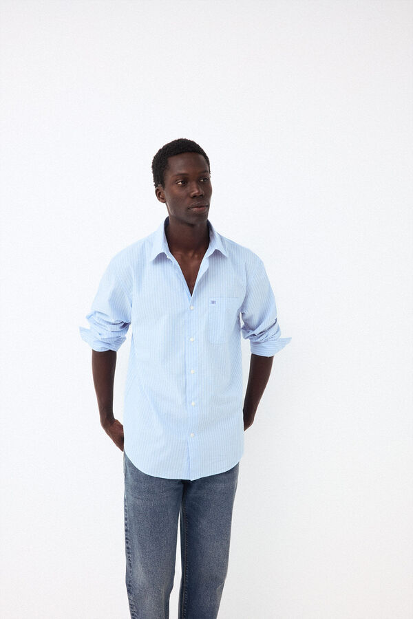 Pedro del Hierro Striped poplin relax fit shirt Blue