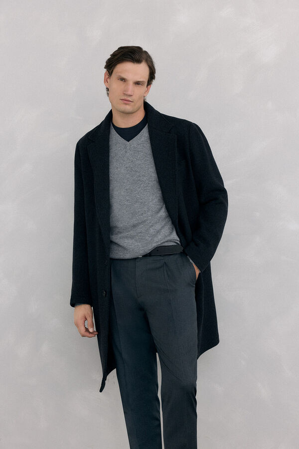 Pedro del Hierro Grey herringbone coat with removable lining  Grey