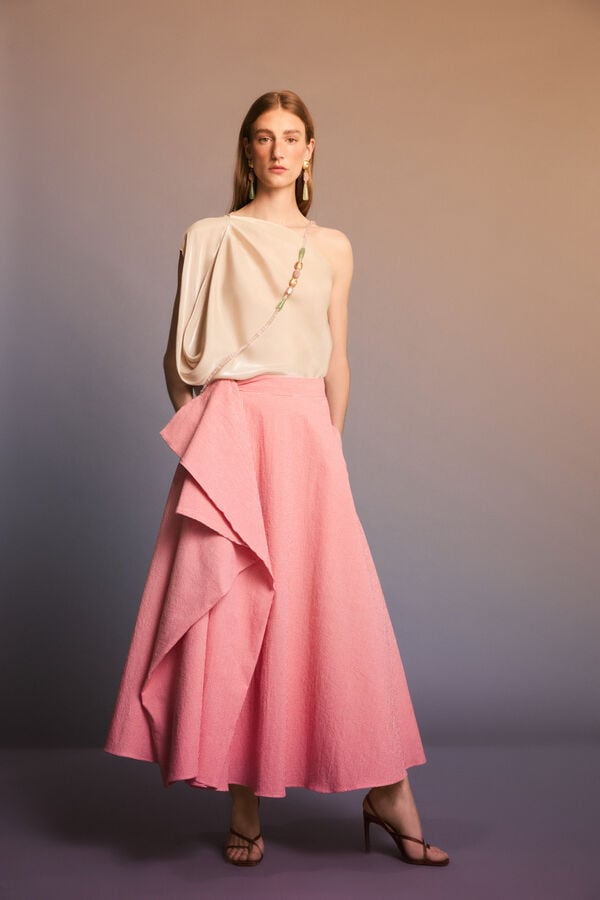 Pedro del Hierro Gingham puffed skirt Orange