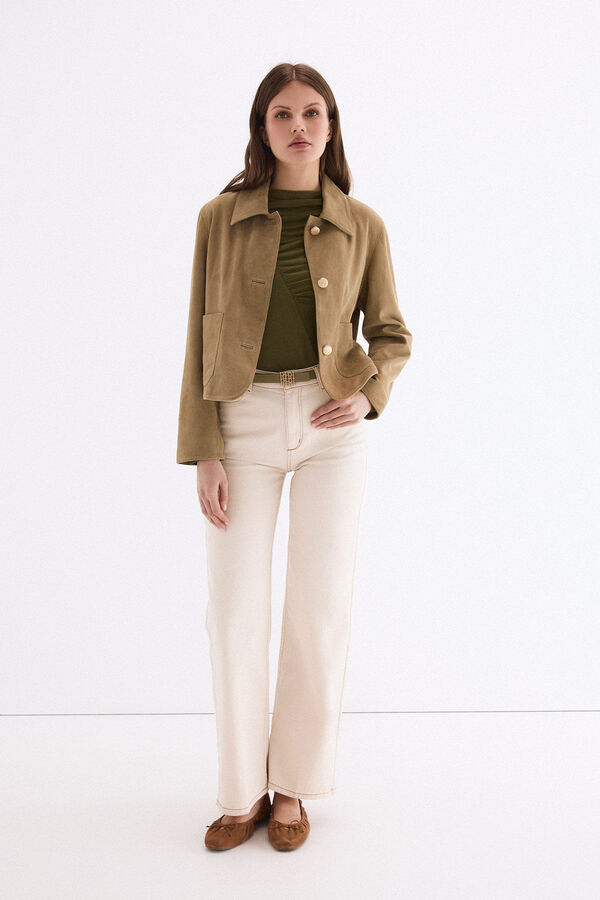 Pedro del Hierro Top drapeado cuello alto Verde