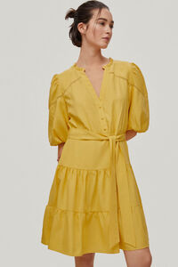 Pedro del Hierro Dress with tiered skirt and puffed sleeves Yellow