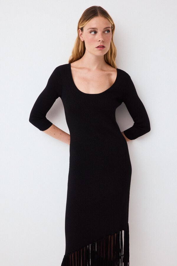 Pedro del Hierro Fringed knit dress Black