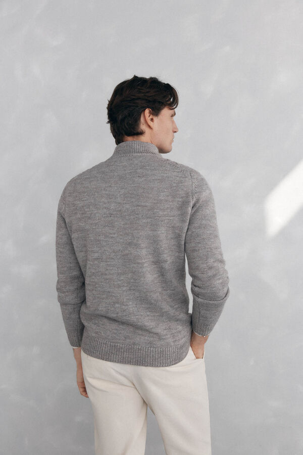 Pedro del Hierro Structured wool jersey-knit sweater with zip fastening Grey