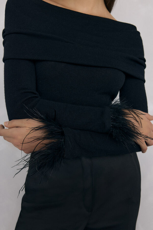 Pedro del Hierro Feather jersey cuff Black