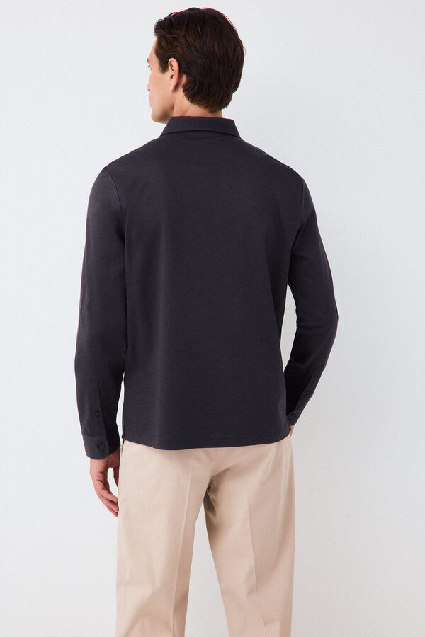 Pedro del Hierro Long sleeve link structure polo shirt Grey